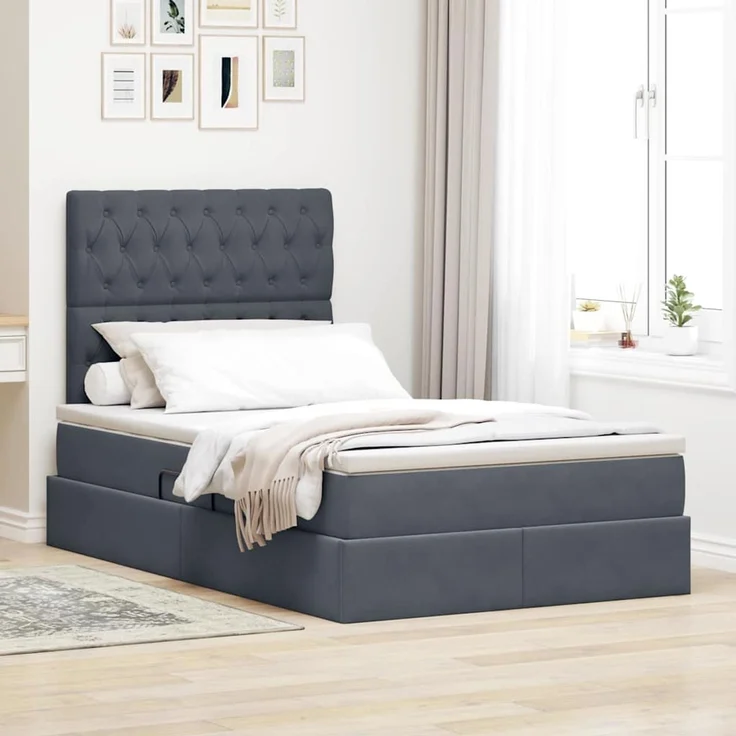 vidaXL Aufbewahrungsbett mit Matratze Dunkelgrau 120 x 200 cm Samt 3372082 – Bild 1