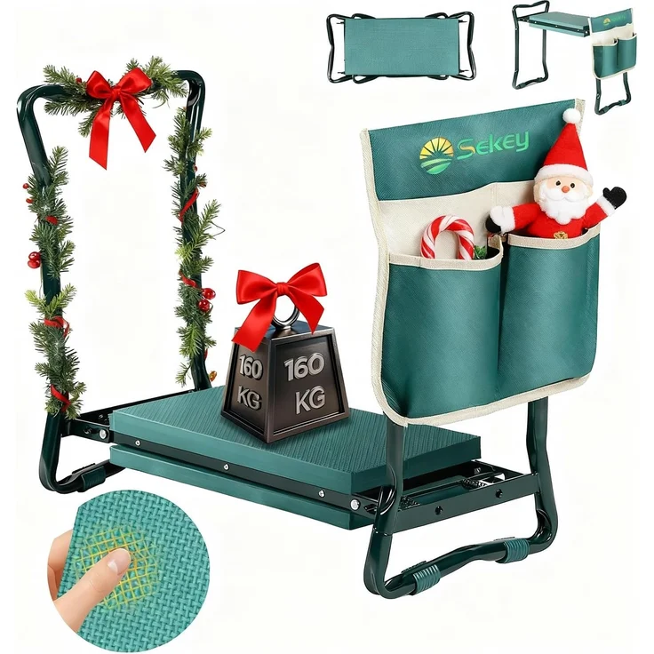 Sekey Höhenverstellbare Kniebank für Gartenarbeit Belastbarkeit 160KG, Gartenhocker Klappbar mit Werkzeugtaschen, Kniehilfe für Gartenarbeiten 60 * 50 * 28 cm, Grün (Standard) – Bild 1