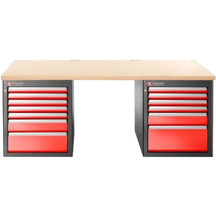 Facom JLS3 Werkbank 2,2m,hoch, 13Schub, Holz