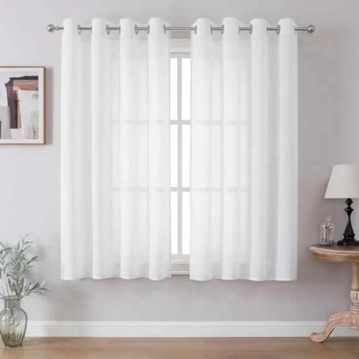 CUCRAF Leinenoptik Weiß Voile Vorhänge mit Ösen Halbtransparent Gardine für Schlafzimmer Wohnzimmer H175 x B140cm 2er Set – Bild 2