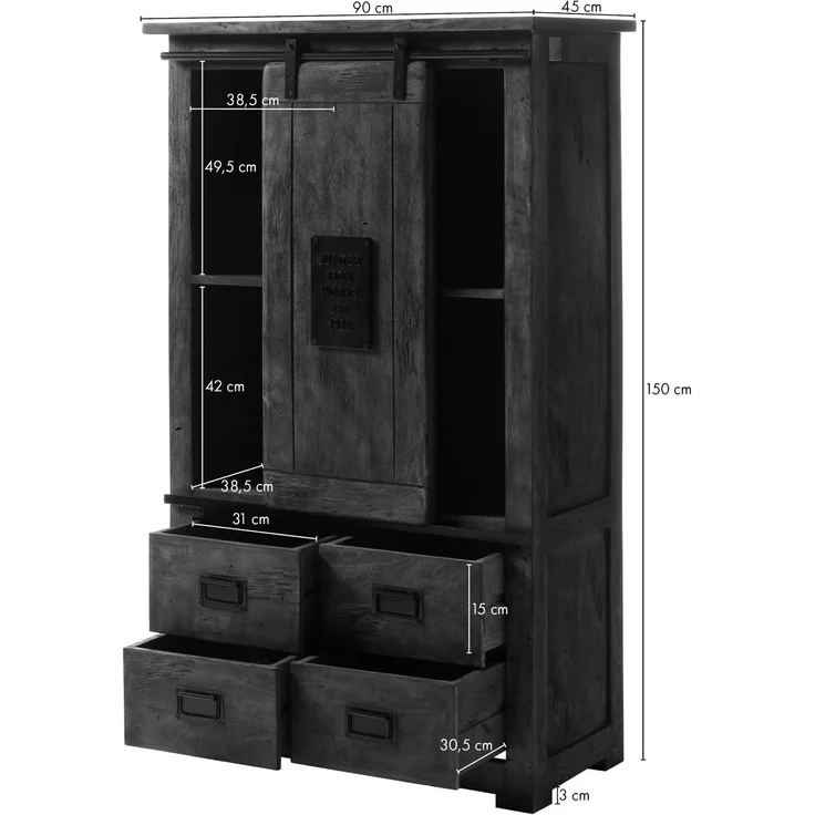 Schrank Mango 90x45x150 whitewash lackiert RAILWAY #313 – Bild 8