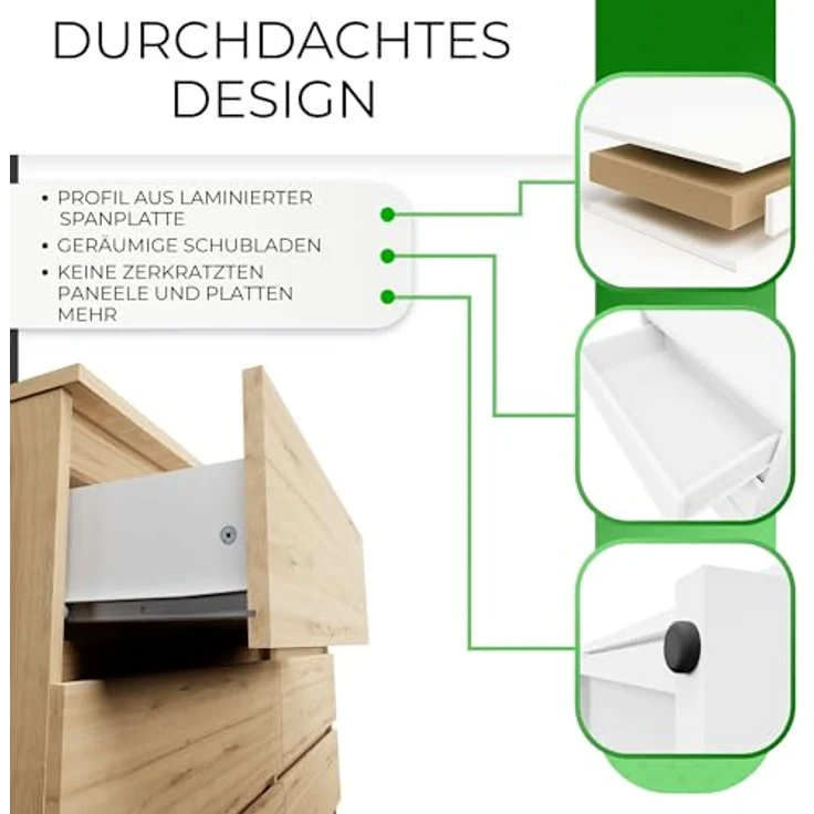 CDF Kommode Malwa M6 120| Farbe: Eiche Artisan | Schrank für Dokumente, Kleinigkeiten | Ideal für Wohnzimmer, Schlafzimmer, Kinderzimmer, Jugendzimmer und Büro | 6 geräumige Schubladen – Bild 5