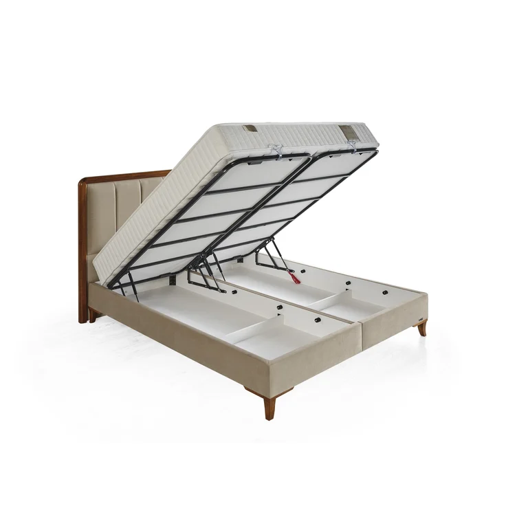 Schlafzimmer-Set "Rovina" – Bett mit Bettkasten und Matratze , Nachttisch, Hocker-Beige – Bild 5