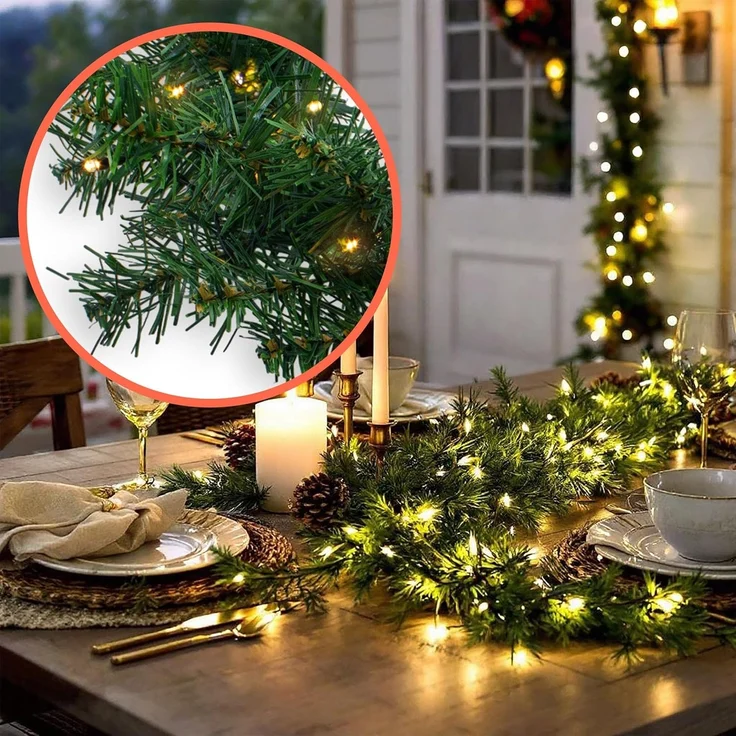 Spetebo LED-Girlande Weihnachts-Girlande grün mit Lichterkette 270 cm, 35-flammig, Künstliche Tannen Girlande mit Lichterkette und Timer - Outdoor – Bild 5
