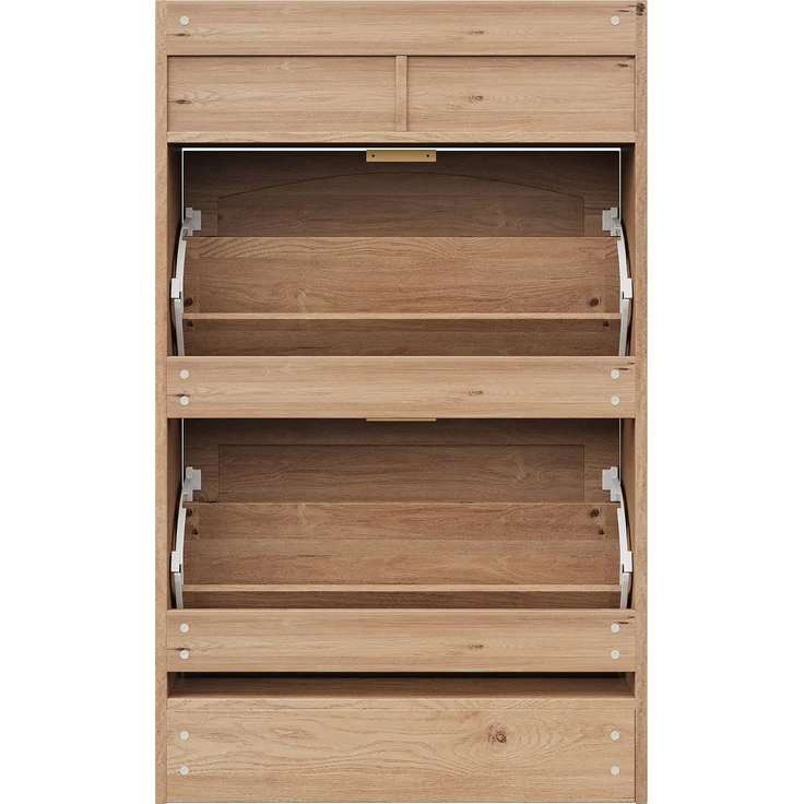 ZUBALIYA Schuhschrank (65 x 25 x 106 cm), 2 Klappfächer und 2 Schubladen, Fronten in Flechtoptik, Aus Spanplatte, Naturfarben – Bild 20