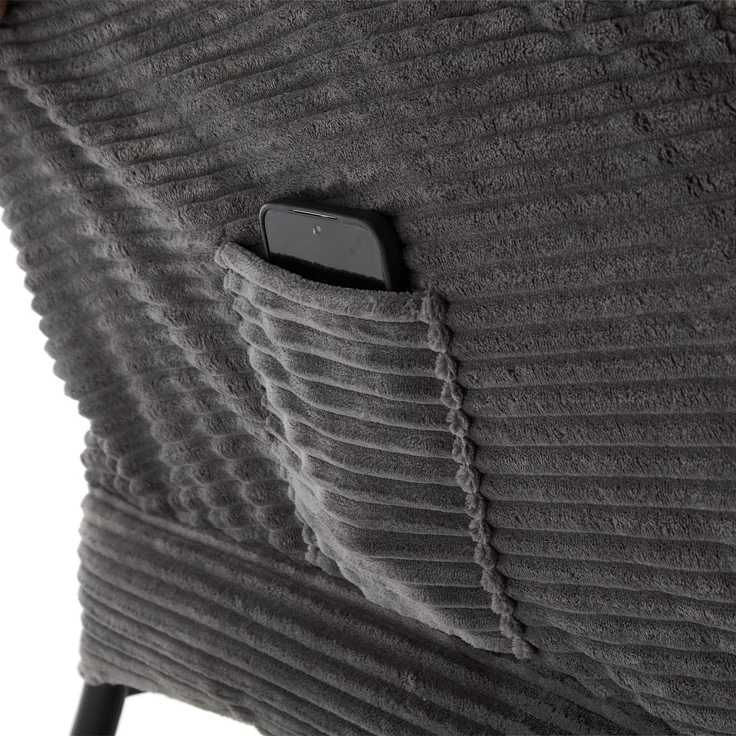 Flieks Loungesessel mit Hocker, ergonomischer Ohrensessel mit Stahlrahmen, weicher Cordstoff, Seitentasche, Grau – Bild 6