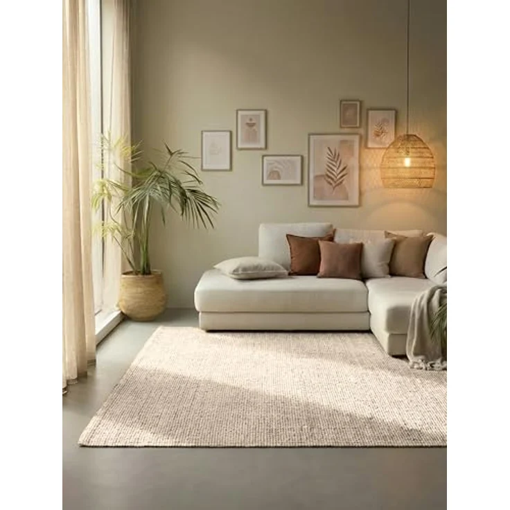 Hanse Home Jaipur Juteteppich - Natur Wohnzimmerteppich aus 100% Jute, Handgewebt & Natürlich - Robust & Pflegeleicht - Boho Naturfaser Jute Teppich für Wohnzimmer, Schlafzimmer - Weiß, 60x90 cm – Bild 1