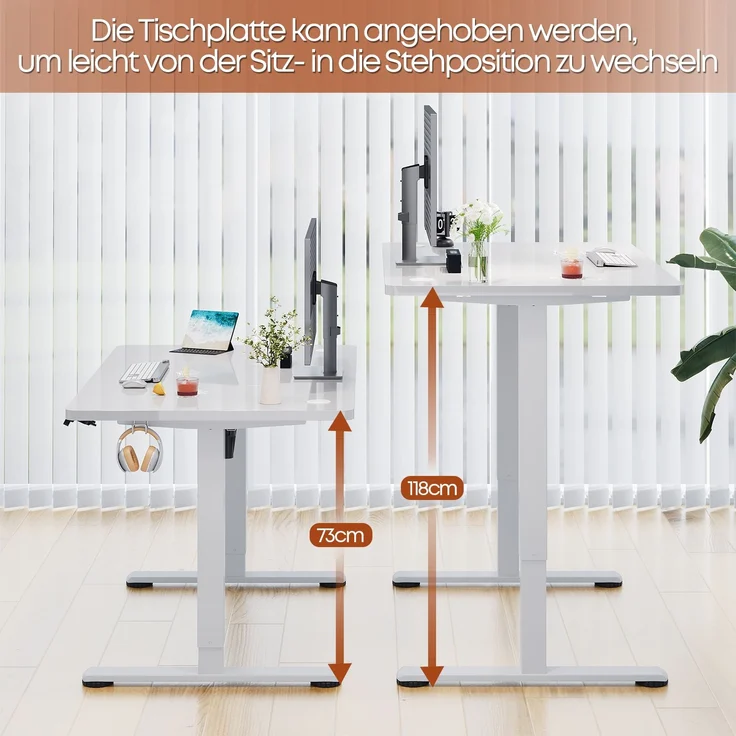 Devoko Hohenverstellbarer Schreibtisch Holzwerkstoff und Metall Weiss 160 x 60 x 73-118 cm – Bild 7