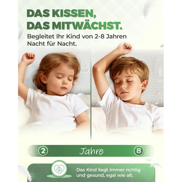 Welldora Kopfkissen Kinderkissen Memory Foam 30x50 cm ergonomisch für Kinder 2–8+ Jahre, OEKO-TEX® Standard 100 Certificate – Bild 2