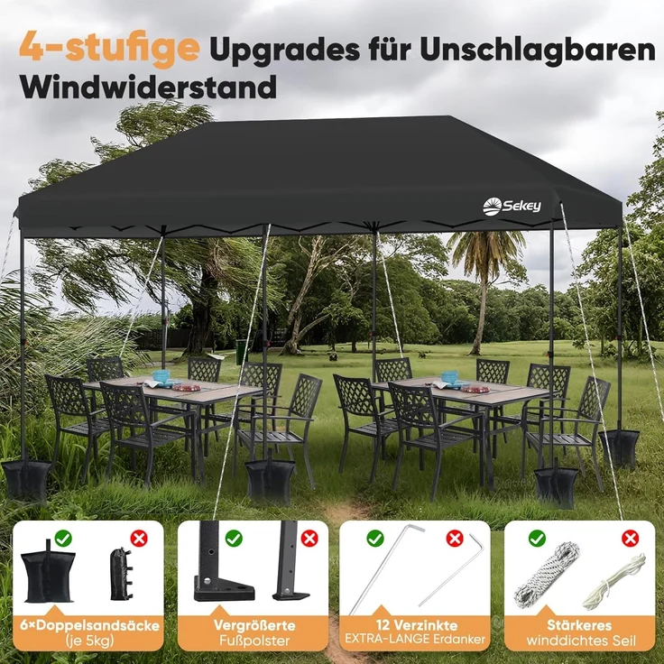 Sekey One-Touch Pop Up Pavillon 3×6, grau – Bild 4