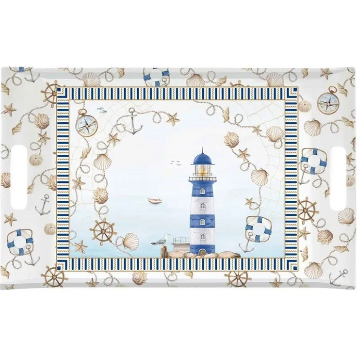 EasyLife Tablett Blue Lighthouse, Melamin, Farbe: Mehrfarbig, Motiv: Leuchtturm