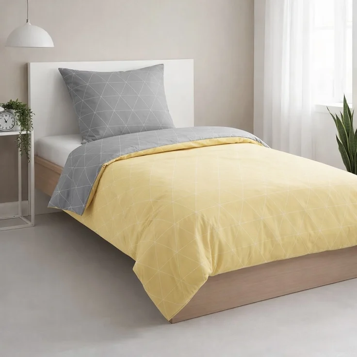 Renforce Bettwäsche mit Reißverschluss - Wendebettwäsche aus 100% Baumwolle, Rautendesign, Gelb 155x220 cm + 80x80 cm – Bild 2