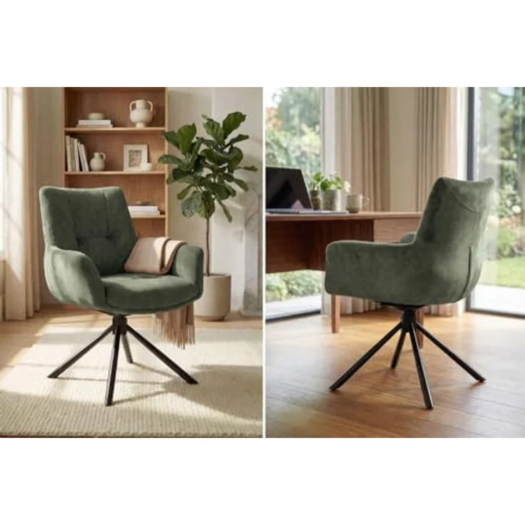 riess-ambiente Drehstuhl SIGNATURE moosgrün/schwarz - Samt, Metall, drehbar, mit Armlehne (Einzelartikel, 1 St), 360° drehbar & mit Taschenfederkern - ideal für Esszimmer & Büro – Bild 5