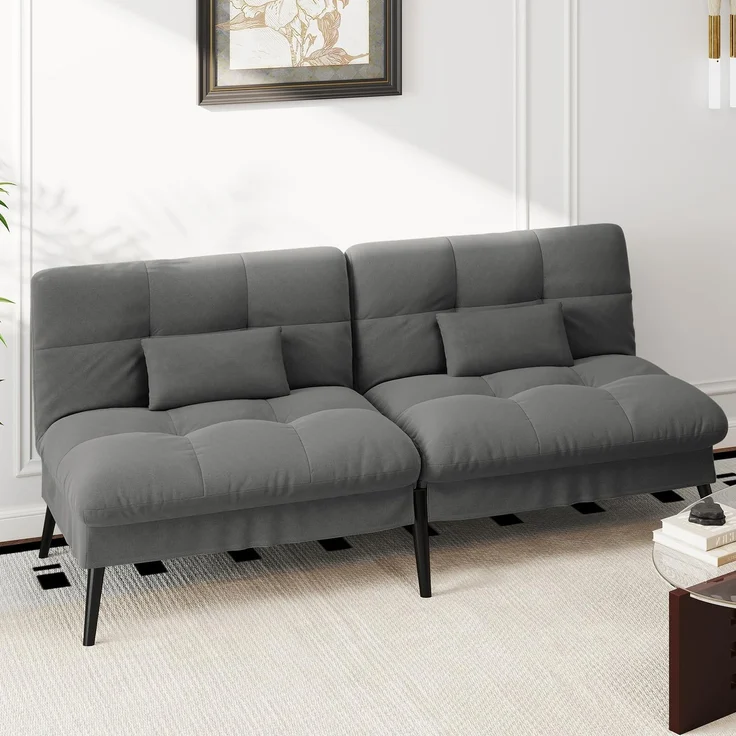 COMHOMA Schlafsofa mit Schlaffunktion – Futonbezug ausklappbar – Ecksofa – Gästesofa 3-Sitzer – mit Verstellbarer Rückenlehne aus grauem Stoff – Bild 2