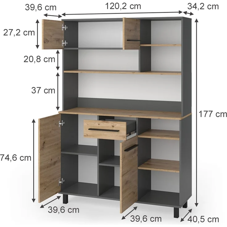 Küchenbuffet Pure Artisan-Eiche/Anthrazit 120.2 x 177 cm Vicco – Bild 2