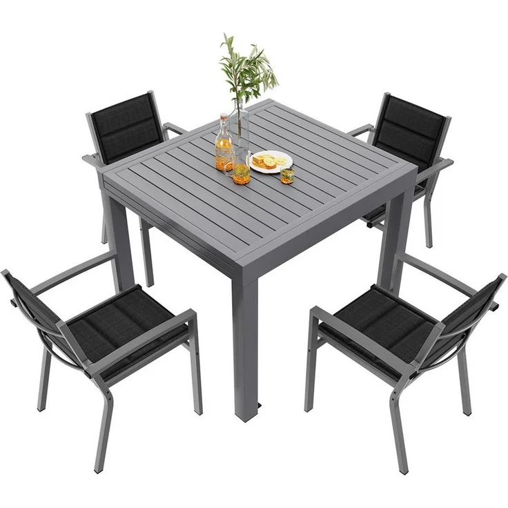 Furnicopia Gartenstuhl Stapelbar Gartenstühle Terrassenstühle mit Armlehnen, bis 160kg (4 St), Aluminiumgestell, Tecslin-Gewebe und schnell trocknende Polsterwatte – Bild 2