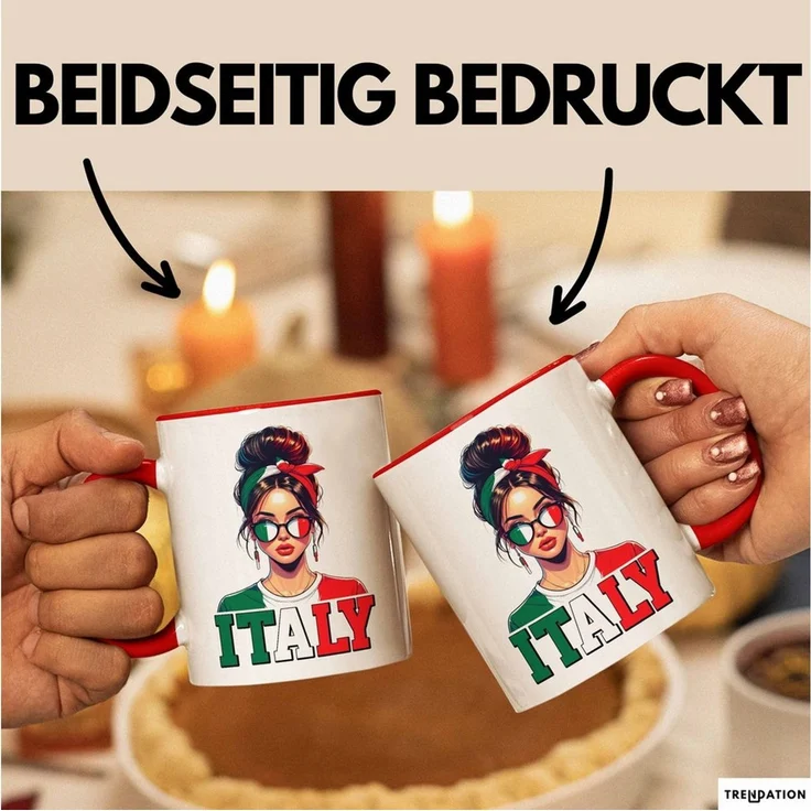 Trendation Tasse Italien Flagge Tasse Geschenk Italienerin Geschenkidee Fußball 2025 Fr, Keramik – Bild 2