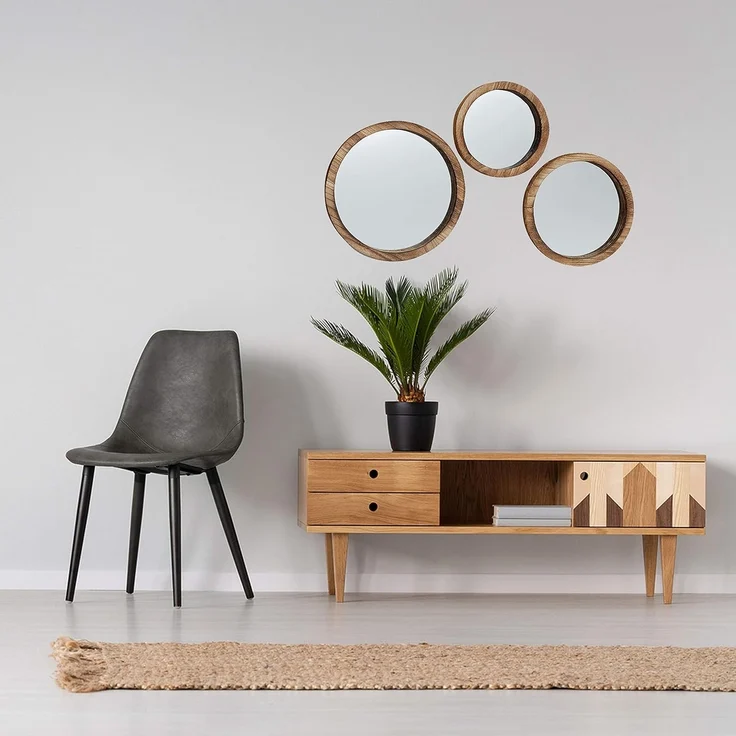 BOLTZE Spiegel Jones 3er Set, aus Holz, Rund, Braun, Landhaus Design – Bild 5