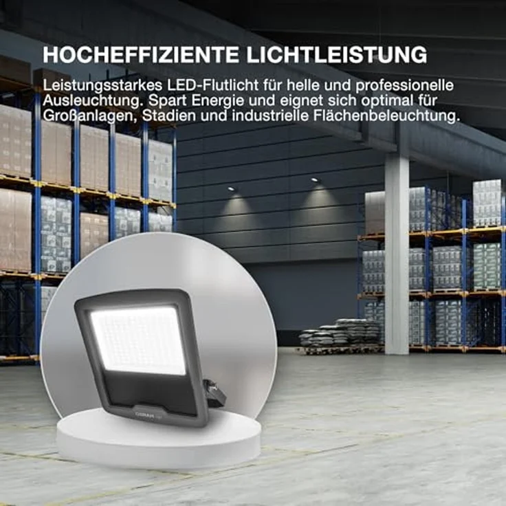 Osram ENDURA FLOOD PC 100W LED-Fluter, 4000K kaltweiß, 12000 Lumen, IP65 Flutlicht, recyceltes Aluminium, 120 lm/W Effizienz, Grau, 230V – Bild 2