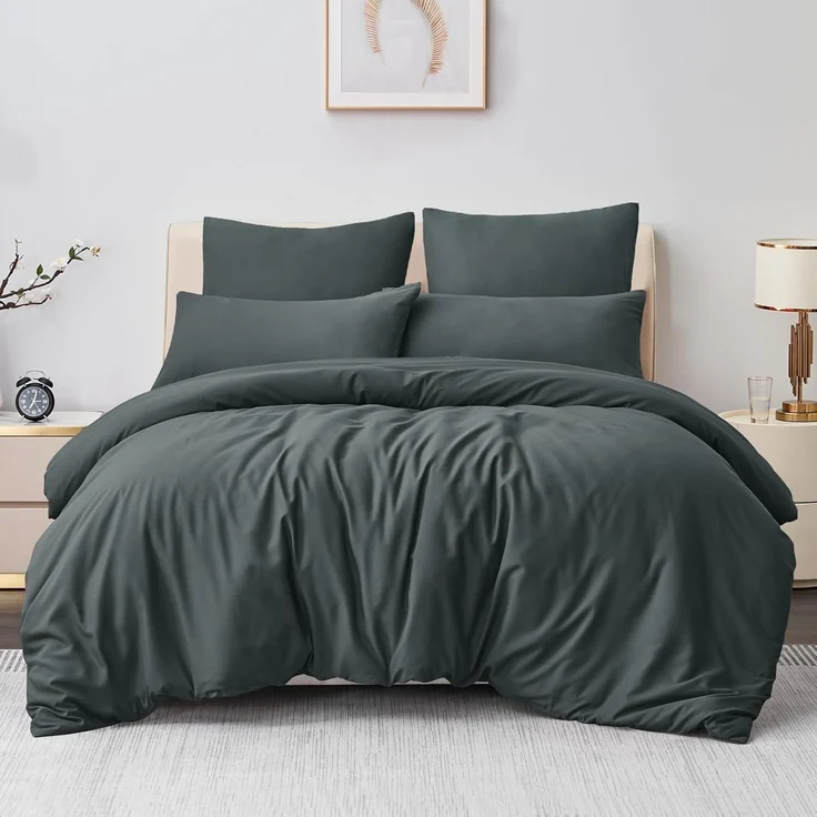 Bettwäsche Set 200x220 Grau Mikrofaser Reißverschluss 3tlg weich & bügelfrei – Bild 2
