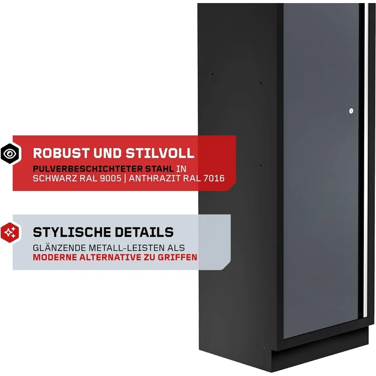 FEISTOS Werkstatteinrichtung | Flügeltür Hochschrank Apollo Solo 1 | Grau/Schwarz | 46x60x200 cm – Bild 5