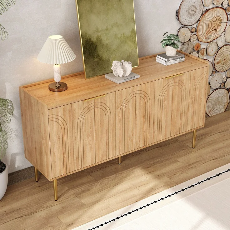 ZUBALIYA Sideboard 140x38x75 cm, aus MDF, Natur – Bild 9