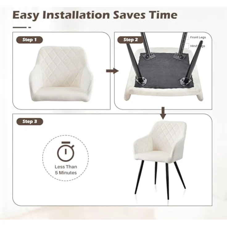 TUKAILAI Esszimmerstühle 2er Set, Küchenstühle Samt,Polsterstühle Wohnzimmerstühle Sessel mit Armlehnen Rückenlehne Metallbeinen, für Küche Esszimmer Wohnzimmer, bis 120kg,Creme – Bild 10