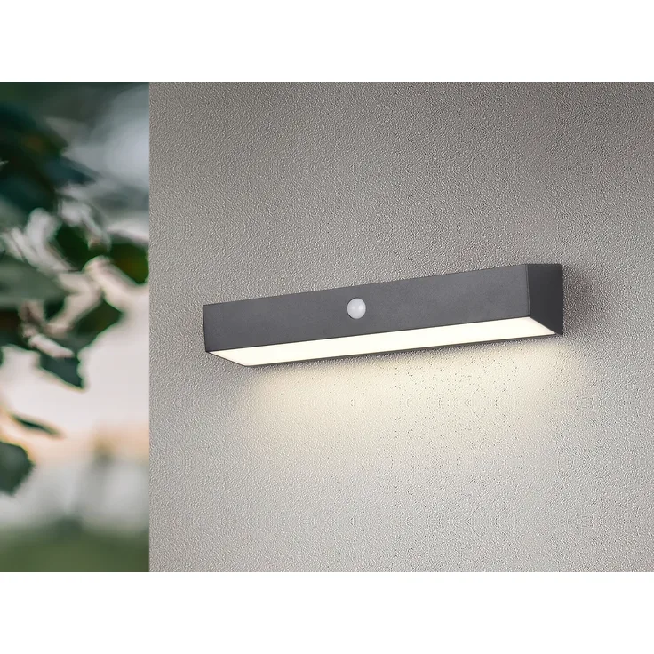 Solar Wandleuchte SILVES auch per USB aufladbar mit Bewegungsmelder, Breite 30cm