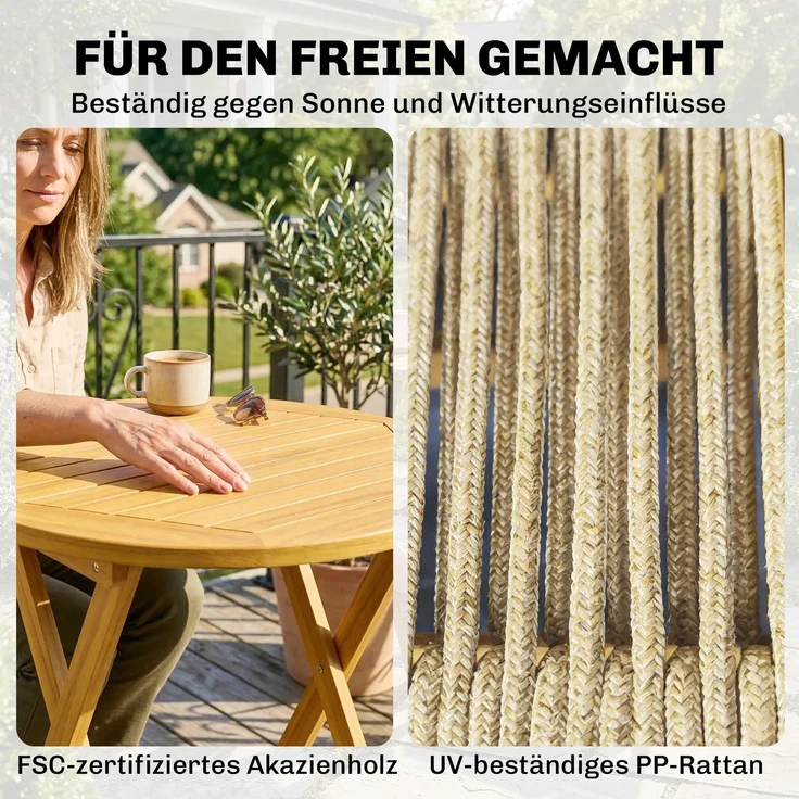 Outsunny Balkonmöbel Set, Akazienholz, Kunststoff, Naturholz, 48L x 55,5B x 88H cm – Bild 6