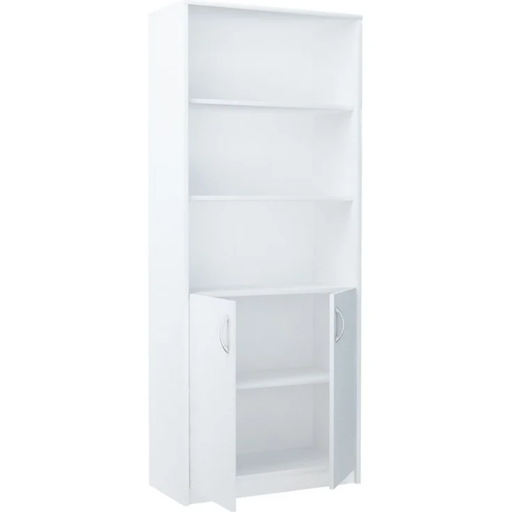 Home Collective Bücherregal mit 5 Ebenen und 2 Türen Mehrzweckschrank Haushaltsschrank, strapazierfähige Laminatplatte, 16 mm dick, mit 4 Einlegeböden, ideal für Schlafzimmer, Wohnzimmer, Flur Weiß – Bild 2