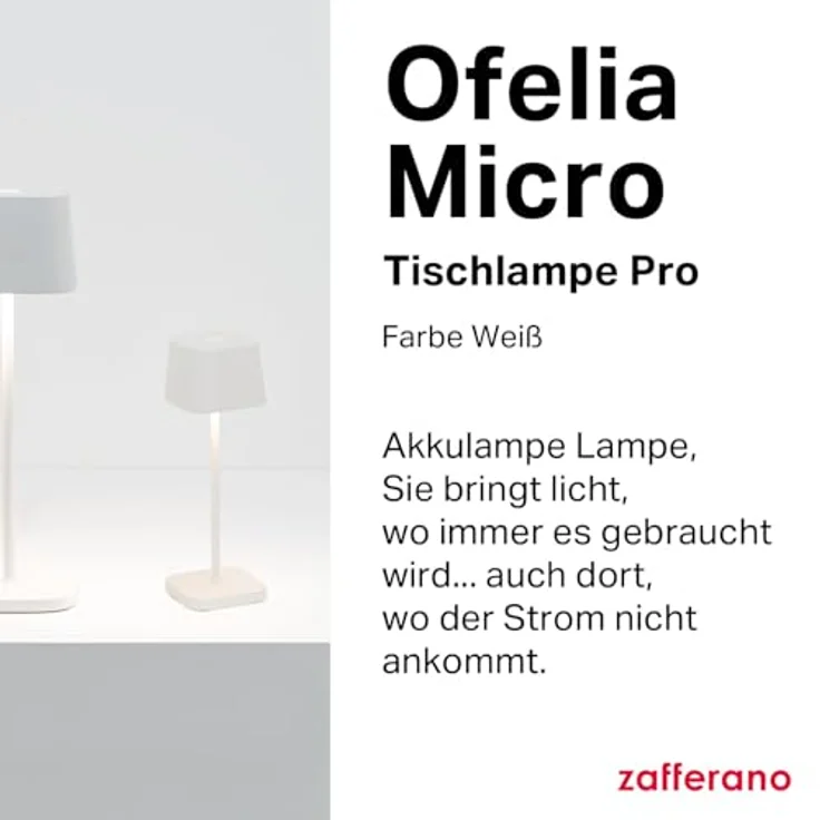 Zafferano, Ofelia Micro Lampe, Kabellose, Wiederaufladbare Tischlampe mit Touch Control, Auch für den Außenbereich Geeignet, Dimmer, 2200-3000 K, Höhe 20 cm, Farbe Weiß – Bild 3