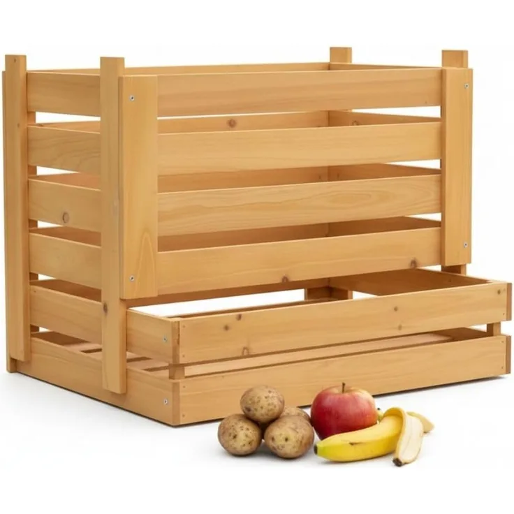 Melko Holzkiste Vorratskiste Kartoffelkiste Universalkiste Obst Aufbewahrungskiste (großzügiges Fassungsvermögen, Kein Kondenswasser, kein Hitzestau – ideal für frische Vorratshaltung), Multifunktionale Nutzung
