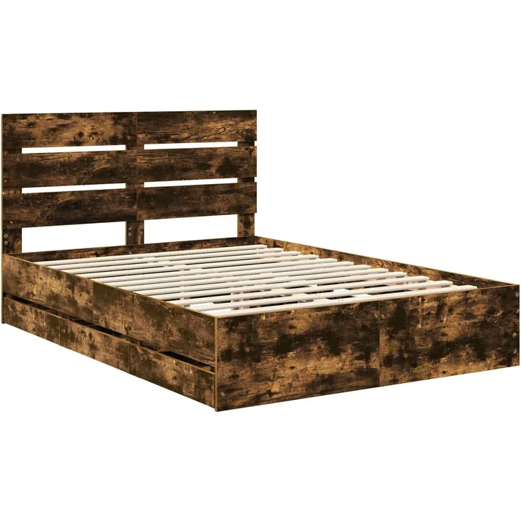 vidaXL Bettrahmen Räuchereiche 140 x 190 cm Ingenieurs Holz 3411836 – Bild 4