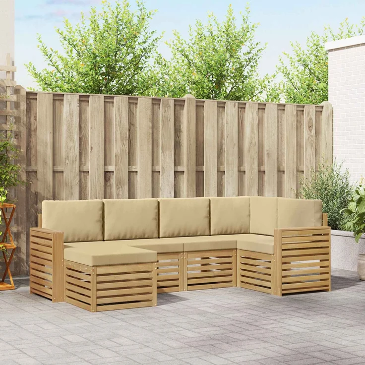 vidaXL Outdoor-Sofagarnitur 6 stk. 5-Sitzer Weiß und Beige Polyester 3392123 – Bild 1