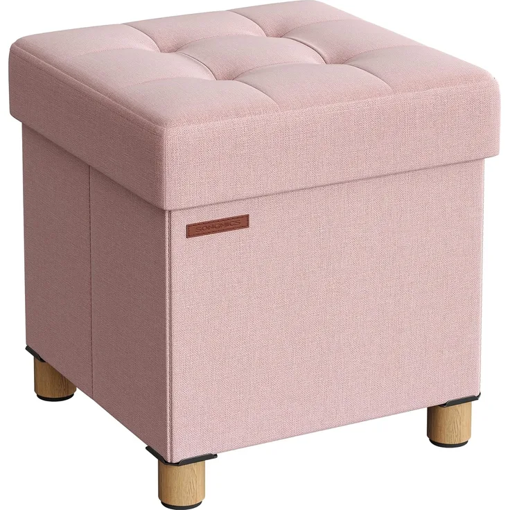 Songmics Sitzbank mit Stauraum, Schuhbank, klappbare Sitztruhe, Aufbewahrungsbox, Fußbank, 38 x 38 x 40 cm, für Wohnzimmer, Schlafzimmer, pastellrosa LSF014P11