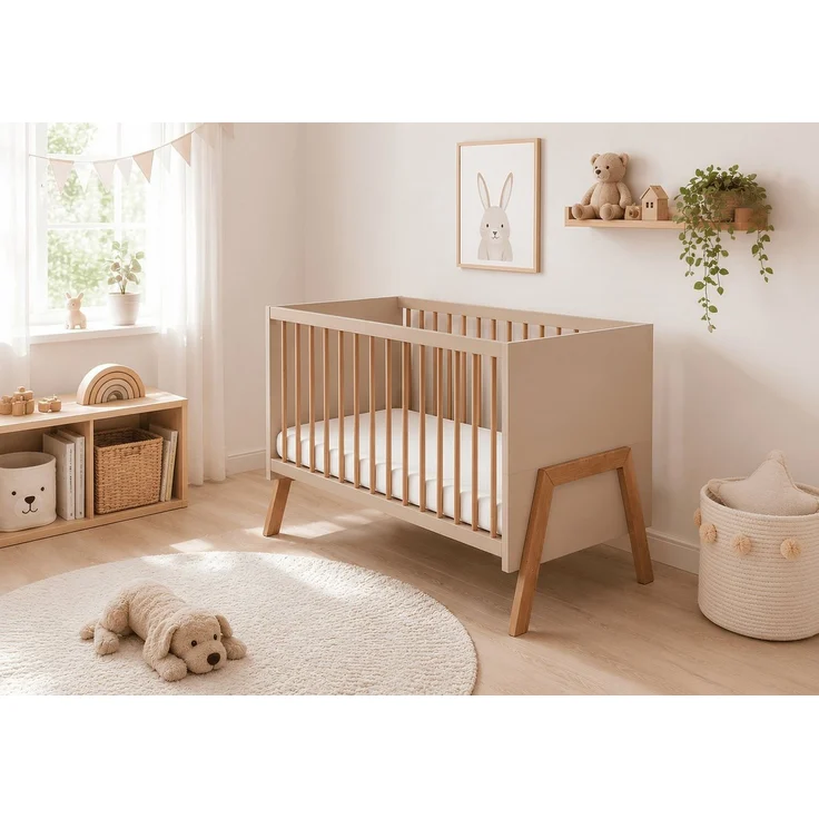 Baby-Delux Babybett Juna Kiefer umbaugitter, Kinderbett 60x120 umbaubar Schutzgitter Matratze – Bild 1