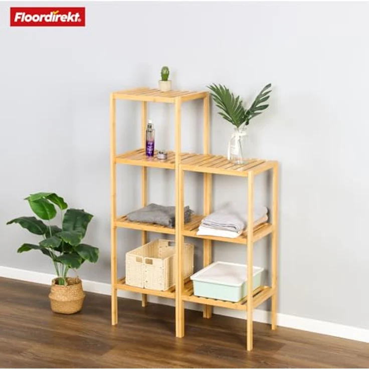 Floordirekt Bambus Regal, schmales Standregal für Badezimmer, Schlafzimmer, Wohnzimmer, Holzregal mit 3/5 Etagen, Regal Größe 34 x 33 x 146 cm (Lowa) (5 Etagen) – Bild 8