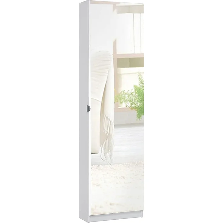 002280 Zuma Schuhschrank mit Spiegel, Holz weiß, 180 x 20 x 50 cm