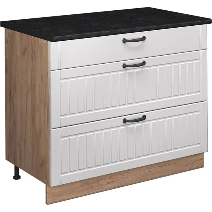 Küchenunterschrank Fame-Line Weiß Landhaus/Goldkraft Eiche 100 cm, AP Anthrazit Vicco – Bild 1