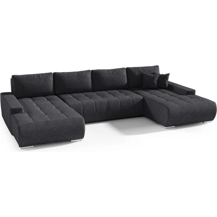 Wohnlandschaft Sofa mit Schlaffunktion VOGAR Stoff Aston Schwarz – Bild 1