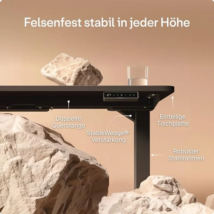 Höhenverstellbarer Schreibtisch - Höhenverstellbar Elektrisch mit Flüsterleisem Dual-Motor & Touchscreen - Hohe Tragfähigkeit - Stehtisch von Desktronic, Schwarz + Schwarz, 160x80 cm – Bild 5