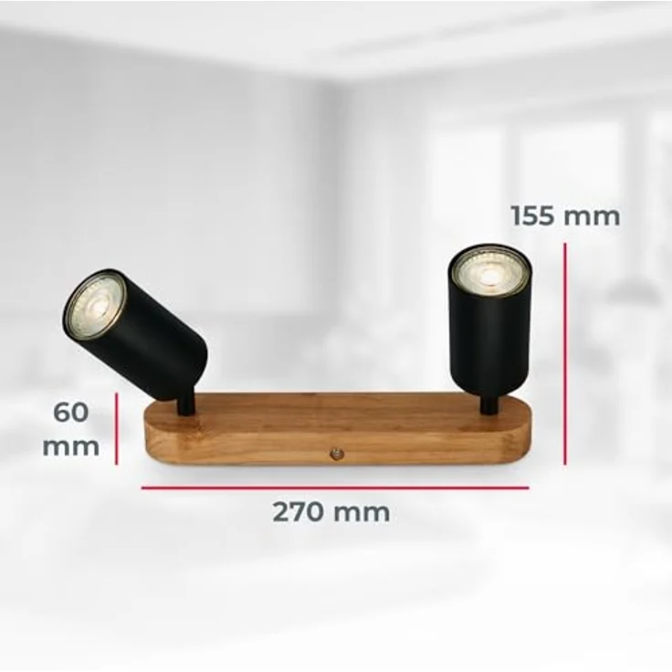 B.K.Licht - Deckenlampe schwenkbar, GU10 Fassung, max. 9 W, Deckenleuchte, Lampe, Wohnzimmerlampe, Schlafzimmerlampe, Küchenlampe, Deckenstrahler, Deckenbeleuchtung, 27 cm, Schwarz-Holz – Bild 7