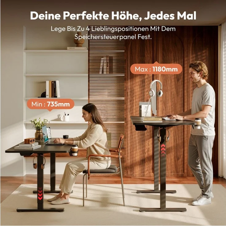SANODESK Schreibtisch Elektrisch höhenverstellbarer Schreibtisch (2-Fach-Teleskop mit Memory-Steuerung), schnelle Montage, verschiedene Größen zur Auswahl