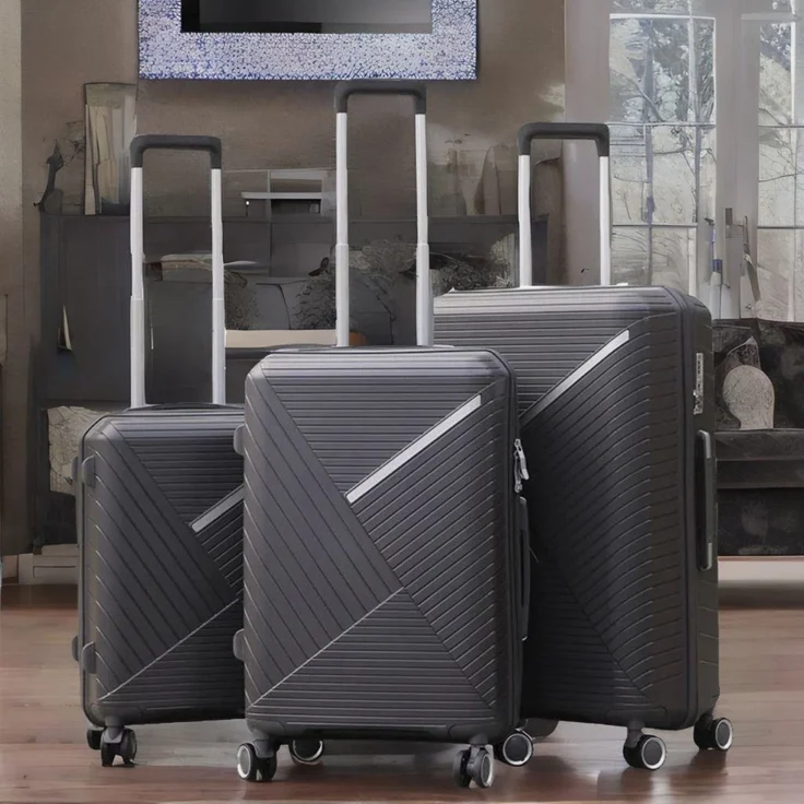 Reisekoffer Koffer 3 tlg Set Trolley Kofferset Handgepäck Polypropylen Gepäck Schwarz – Bild 5