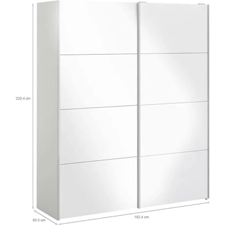 Dmora - Kleiderschrank 2 Türen Emeraude, Schlafzimmermöbel, Schrank, Garderobe, 182x61 h220 cm, Glänzendes Weiß – Bild 2
