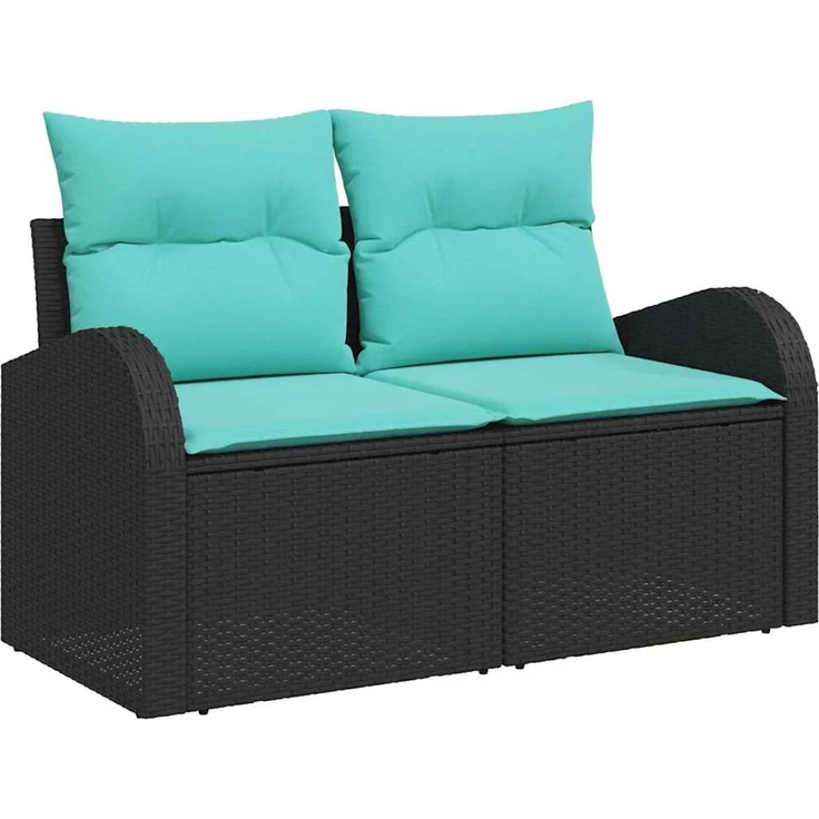vidaXL Gartensofa-set 4 Stk. Schwarz und Türkis Poly-Rattan 3354695 – Bild 4