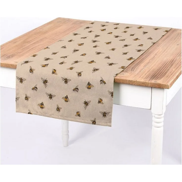 SCHÖNER LEBEN. Tischläufer Tischläufer Bee Buzzing Bienen Hummeln natur gelb, handmade