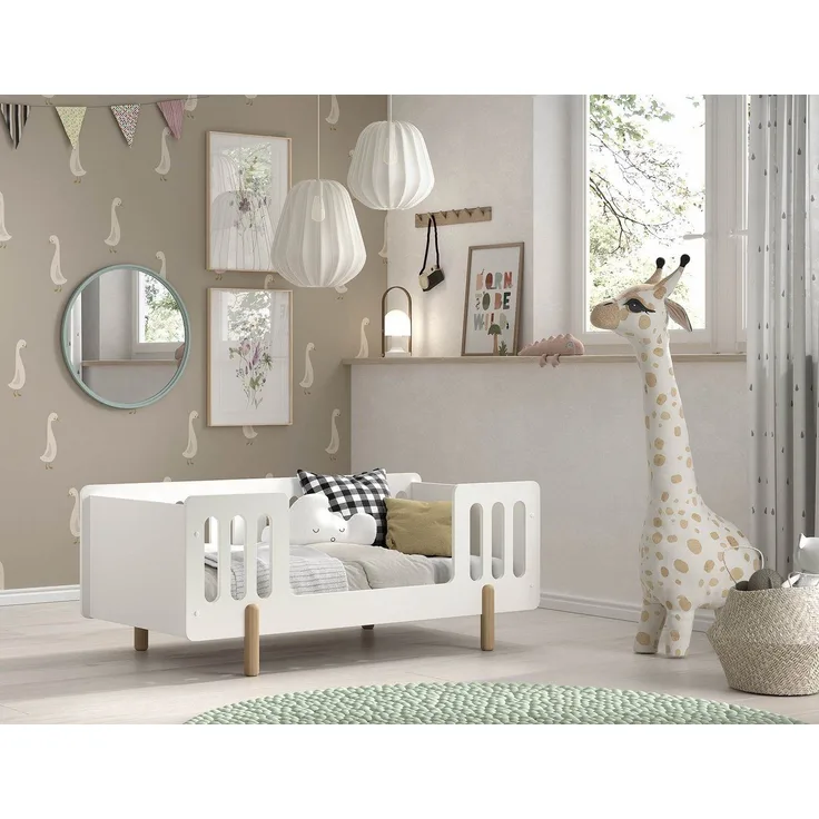 Vipack Kinderbett Smile, Juniorbett 70/140 cm, inkl. Rolllattenrost, MDF weiß lackiert (B/H/T ca. 150x60,2x74cm, niedriger Betteinstieg, stabil gebaut), 0