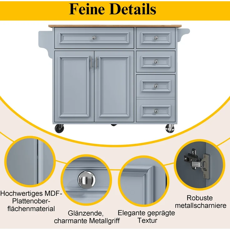 Abrihome Kücheninsel mit Stauraum 110x45-75x92 cm, Blau – Bild 2