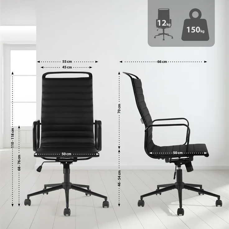 CLP Bürostuhl ergonomisch Nelson, Schreibtischstuhl mit Wippmechanismus, Kunstleder,schwarz – Bild 2